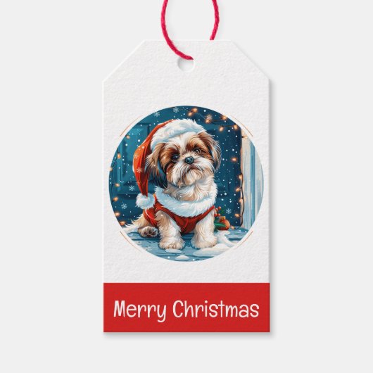 Vrolijk kerstfeest Shih Tzu Santa Dog Cadeaulabel (Voorkant)