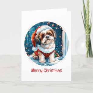 Vrolijk kerstfeest Shih Tzu Santa Dog Feestdagen Kaart