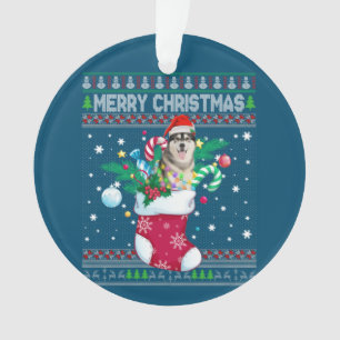 Vrolijk kerstfeest Siberian Husky Dog in Sock Funn Ornament