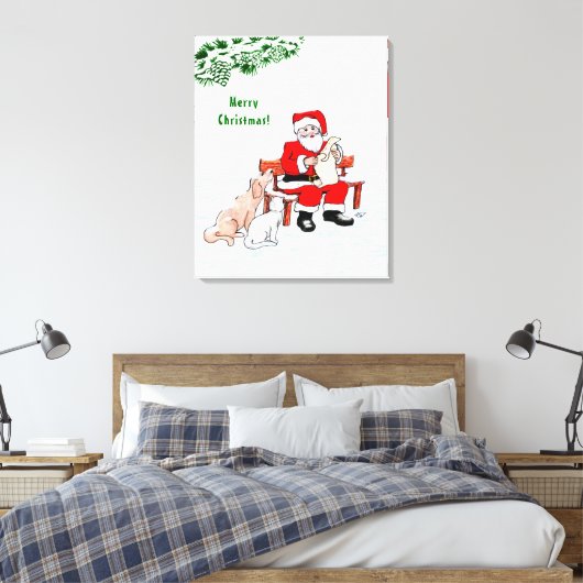 Vrolijk kerstfeest! Sinterklaas met kat en hond Canvas Afdruk (Insitu (Slaapkamer))