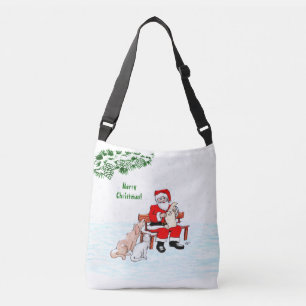 Vrolijk kerstfeest! Sinterklaas met kat en hond Crossbody Tas