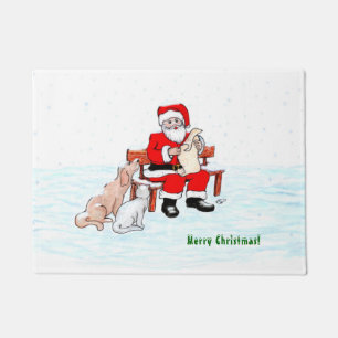 Vrolijk kerstfeest! Sinterklaas met kat en hond Deurmat