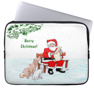 Vrolijk kerstfeest! Sinterklaas met kat en hond Laptop Sleeve