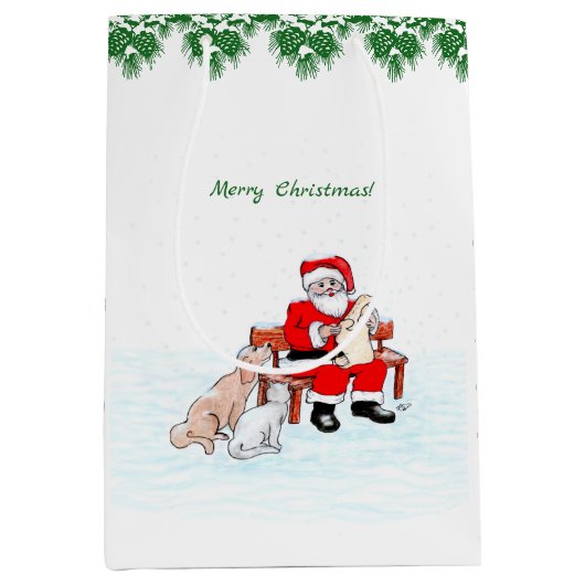 Vrolijk kerstfeest! Sinterklaas met kat en hond Medium Cadeauzakje (Voorkant)