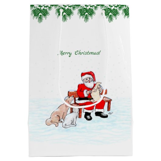 Vrolijk kerstfeest! Sinterklaas met kat en hond Medium Cadeauzakje (Achterkant)