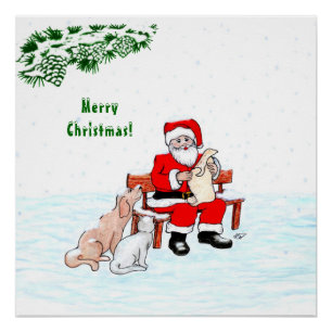 Vrolijk kerstfeest! Sinterklaas met kat en hond Perfect Poster
