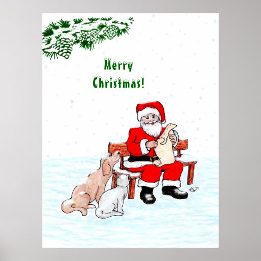 Vrolijk kerstfeest! Sinterklaas met kat en hond Poster (Voorkant)