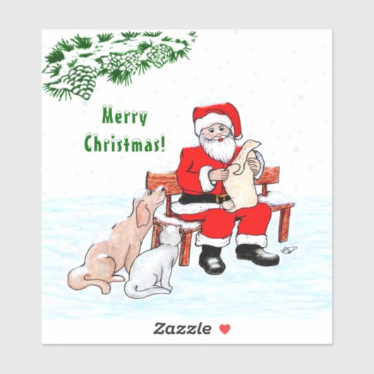 Vrolijk kerstfeest! Sinterklaas met kat en hond Sticker (Vel)