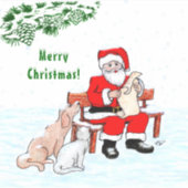 Vrolijk kerstfeest! Sinterklaas met kat en hond Sticker (Voorkant)