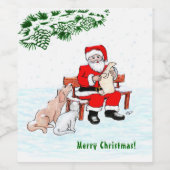 Vrolijk kerstfeest! Sinterklaas met kat en hond Wijn Etiket (Enkel label)