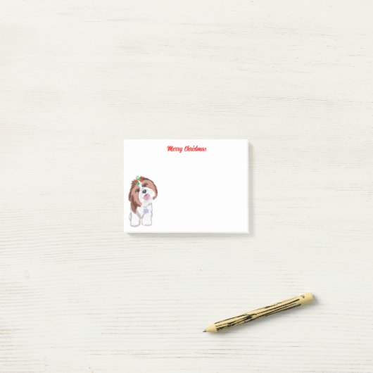 Vrolijk kerstfeest sjiih Tzu met snowflake Post-it® Notes (Op bureau)