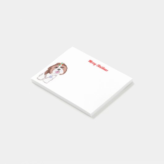 Vrolijk kerstfeest sjiih Tzu met snowflake Post-it® Notes (Schuin)