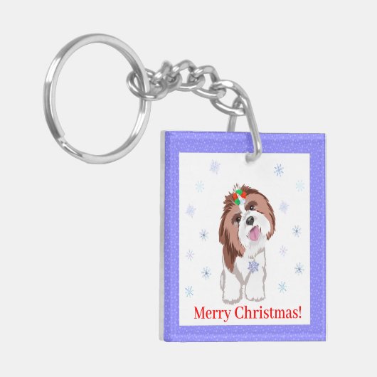 Vrolijk kerstfeest sjiih Tzu met snowflake Sleutelhanger (Voorkant Links)