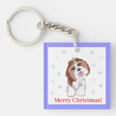 Vrolijk kerstfeest sjiih Tzu met snowflake Sleutelhanger (Voorkant)