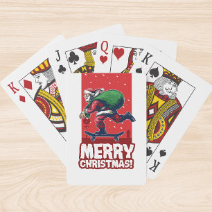 Vrolijk Kerstfeest Skateboarden Santa   FEESTDAGEN Pokerkaarten