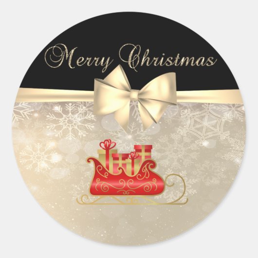 Vrolijk Kerstfeest, Slaapsteen, Snowflakes, Bow Ronde Sticker (Voorkant)
