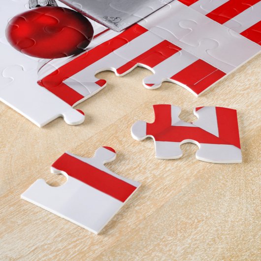 Vrolijk Kerstfeest SlipperyJoe rood wit zilver cad Legpuzzel (Zijkant)