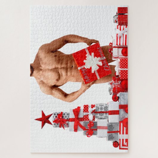 Vrolijk Kerstfeest SlipperyJoe rood wit zilver cad Legpuzzel (Verticaal)