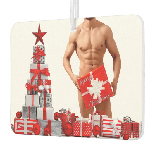 Vrolijk Kerstfeest SlipperyJoe rood wit zilver cad Luchtverfrisser (Links)