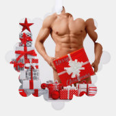 Vrolijk Kerstfeest SlipperyJoe rood wit zilver cad Ornament Kaart (Achterkant)