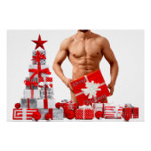 Vrolijk Kerstfeest SlipperyJoe rood wit zilver cad Perfect Poster (Voorkant)