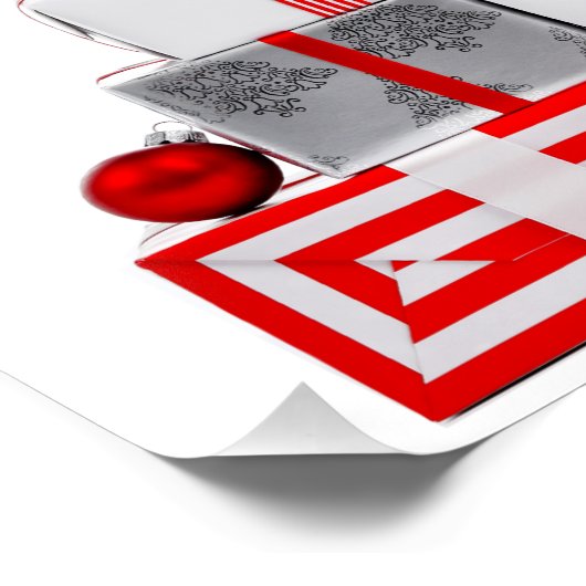 Vrolijk Kerstfeest SlipperyJoe rood wit zilver cad Perfect Poster (Hoek)