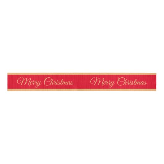 Vrolijk Kerstfeest & Snoep Stripe Ribbon Rood/Goud Grosgrain Lint (Voorkant)