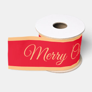Vrolijk Kerstfeest & Snoep Stripe Ribbon Rood/Goud Grosgrain Lint