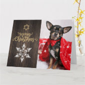 Vrolijk kerstfeest, snoewflake en houtsproeifoto kaart (Gele Bloem)