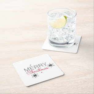 Vrolijk kerstfeest Snowflake Red en Black Vierkante Kartonnen Onderzetter