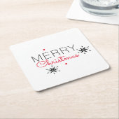 Vrolijk kerstfeest Snowflake Red en Black Vierkante Kartonnen Onderzetter (Schuin)