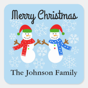 Vrolijk kerstfeest Snowman #3 Ttickers Vierkante Sticker