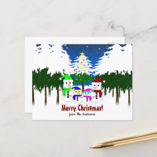 Vrolijk kerstfeest! Snowman Family Briefkaart