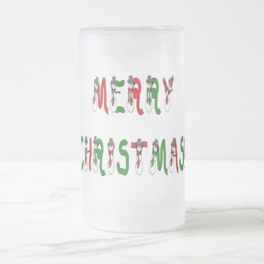 Vrolijk kerstfeest Snowman Font Frosted Mok (Center)