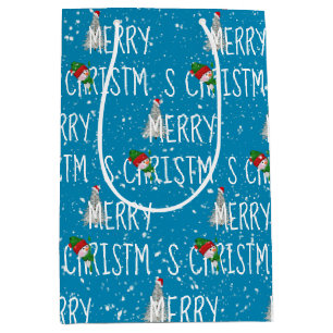 Vrolijk kerstfeest Snowman in Snowflakes Medium Cadeauzakje