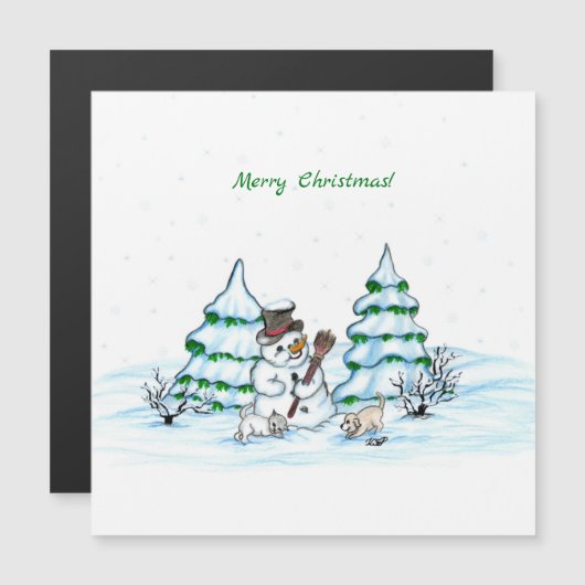 Vrolijk kerstfeest! Snowman met kat en puppy (Voorkant / Achterkant)