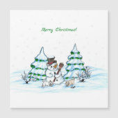 Vrolijk kerstfeest! Snowman met kat en puppy (Voorkant)