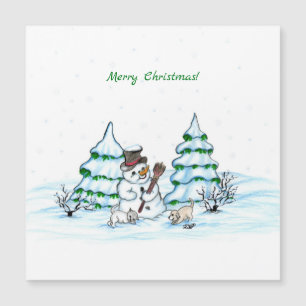 Vrolijk kerstfeest! Snowman met kat en puppy