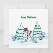 Vrolijk kerstfeest! Snowman met kat en puppy (Voorkant)
