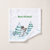 Vrolijk kerstfeest! Snowman met kat en puppy Bad Handdoek (Wasdoekje)