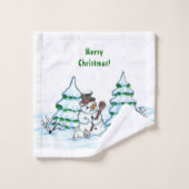 Vrolijk kerstfeest! Snowman met kat en puppy Bad Handdoek (Wasdoekje)