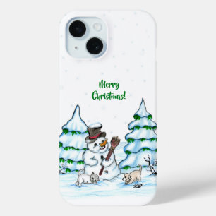 Vrolijk kerstfeest! Snowman met kat en puppy