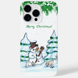 Vrolijk kerstfeest! Snowman met kat en puppy Case-Mate iPhone 14 Pro Max Hoesje