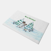 Vrolijk kerstfeest! Snowman met kat en puppy Deurmat (Schuin)