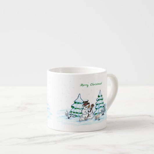 Vrolijk kerstfeest! Snowman met kat en puppy Espresso Kop (Voorkant rechts)