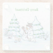 Vrolijk kerstfeest! Snowman met kat en puppy Glazen Onderzetter (Achterkant)