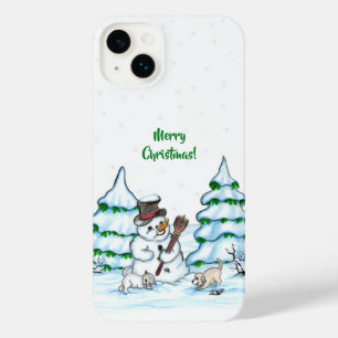 Vrolijk kerstfeest! Snowman met kat en puppy