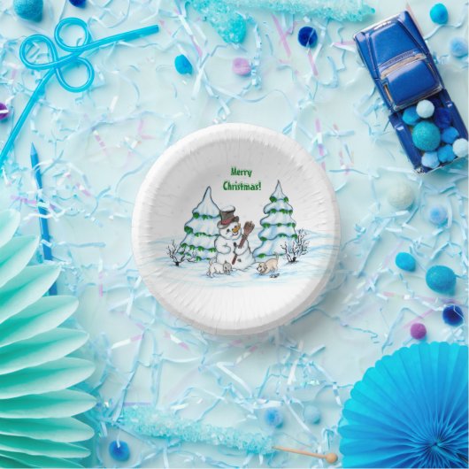 Vrolijk kerstfeest! Snowman met kat en puppy Papieren Kommen (Feest)