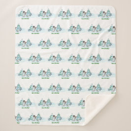 Vrolijk kerstfeest! Snowman met kat en puppy Sherpa Deken