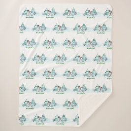 Vrolijk kerstfeest! Snowman met kat en puppy Sherpa Deken